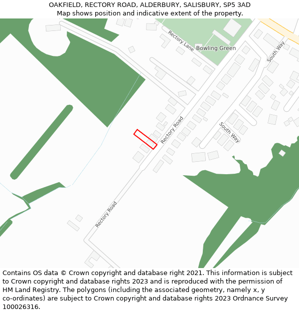 OAKFIELD, RECTORY ROAD, ALDERBURY, SALISBURY, SP5 3AD: Location map and indicative extent of plot