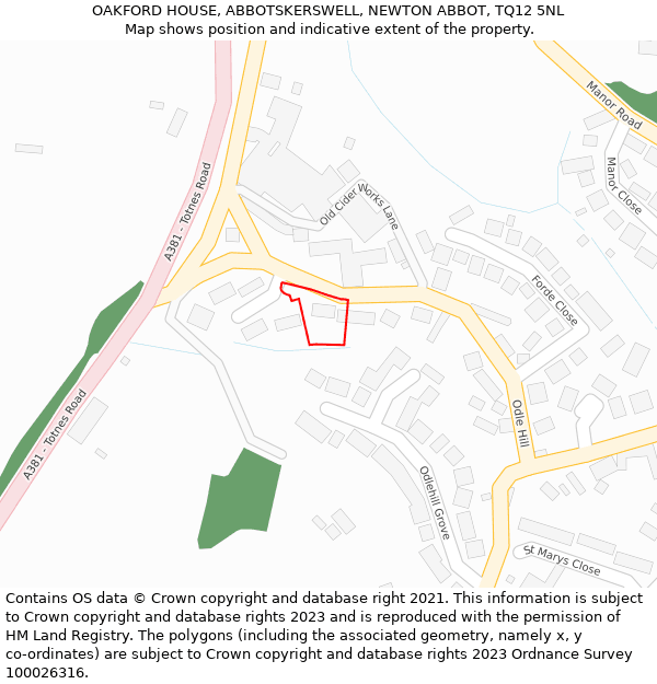 OAKFORD HOUSE, ABBOTSKERSWELL, NEWTON ABBOT, TQ12 5NL: Location map and indicative extent of plot