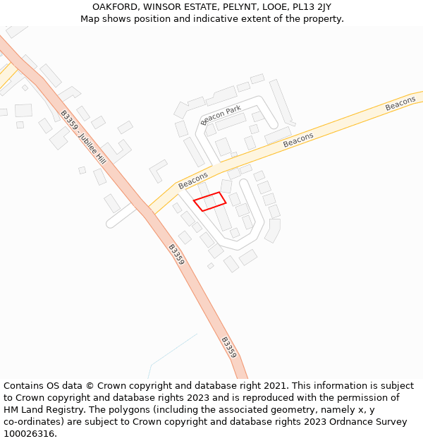 OAKFORD, WINSOR ESTATE, PELYNT, LOOE, PL13 2JY: Location map and indicative extent of plot