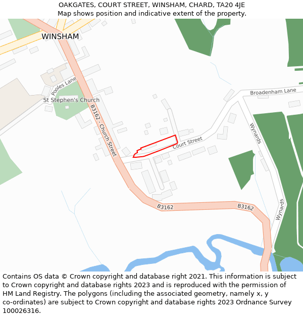 OAKGATES, COURT STREET, WINSHAM, CHARD, TA20 4JE: Location map and indicative extent of plot