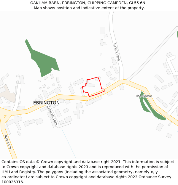 OAKHAM BARN, EBRINGTON, CHIPPING CAMPDEN, GL55 6NL: Location map and indicative extent of plot