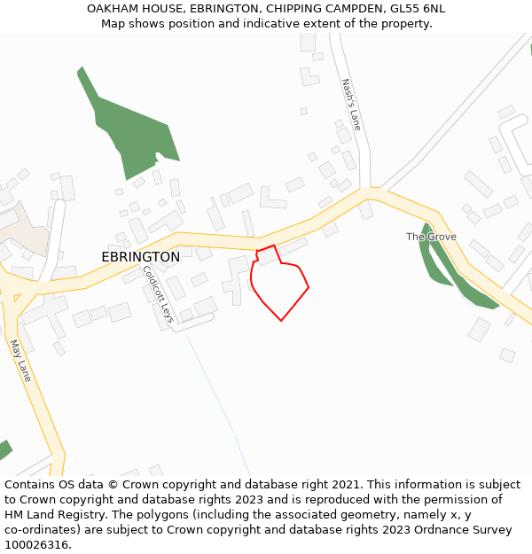 OAKHAM HOUSE, EBRINGTON, CHIPPING CAMPDEN, GL55 6NL: Location map and indicative extent of plot