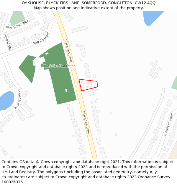 OAKHOUSE, BLACK FIRS LANE, SOMERFORD, CONGLETON, CW12 4QQ: Location map and indicative extent of plot