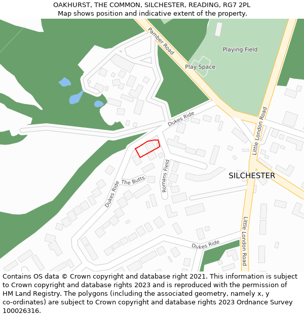 OAKHURST, THE COMMON, SILCHESTER, READING, RG7 2PL: Location map and indicative extent of plot