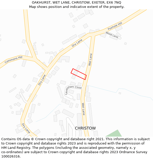 OAKHURST, WET LANE, CHRISTOW, EXETER, EX6 7NQ: Location map and indicative extent of plot