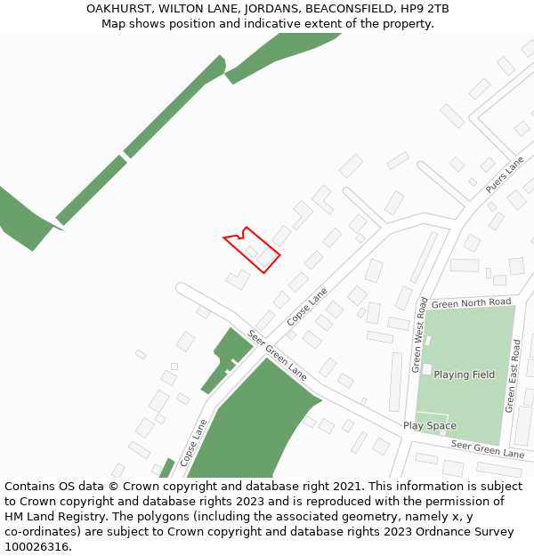 OAKHURST, WILTON LANE, JORDANS, BEACONSFIELD, HP9 2TB: Location map and indicative extent of plot