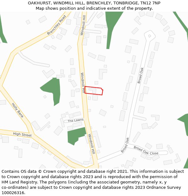 OAKHURST, WINDMILL HILL, BRENCHLEY, TONBRIDGE, TN12 7NP: Location map and indicative extent of plot