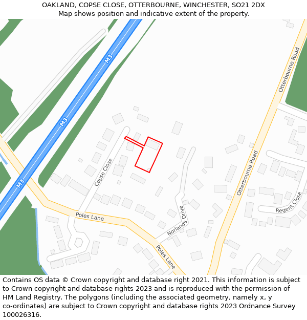 OAKLAND, COPSE CLOSE, OTTERBOURNE, WINCHESTER, SO21 2DX: Location map and indicative extent of plot