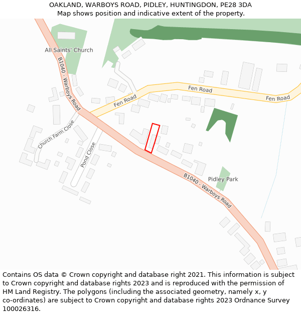 OAKLAND, WARBOYS ROAD, PIDLEY, HUNTINGDON, PE28 3DA: Location map and indicative extent of plot