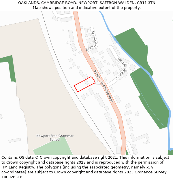 OAKLANDS, CAMBRIDGE ROAD, NEWPORT, SAFFRON WALDEN, CB11 3TN: Location map and indicative extent of plot