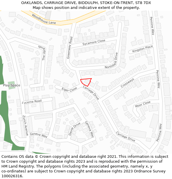 OAKLANDS, CARRIAGE DRIVE, BIDDULPH, STOKE-ON-TRENT, ST8 7DX: Location map and indicative extent of plot