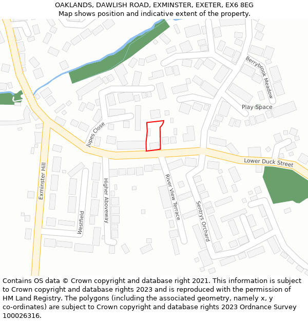 OAKLANDS, DAWLISH ROAD, EXMINSTER, EXETER, EX6 8EG: Location map and indicative extent of plot