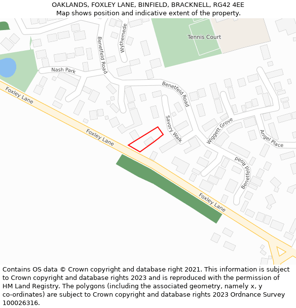 OAKLANDS, FOXLEY LANE, BINFIELD, BRACKNELL, RG42 4EE: Location map and indicative extent of plot