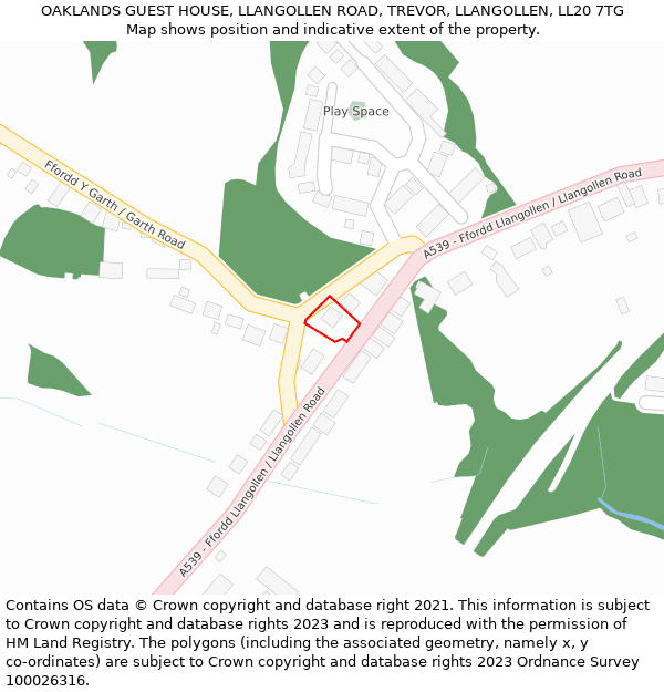 OAKLANDS GUEST HOUSE, LLANGOLLEN ROAD, TREVOR, LLANGOLLEN, LL20 7TG: Location map and indicative extent of plot