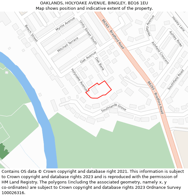 OAKLANDS, HOLYOAKE AVENUE, BINGLEY, BD16 1EU: Location map and indicative extent of plot