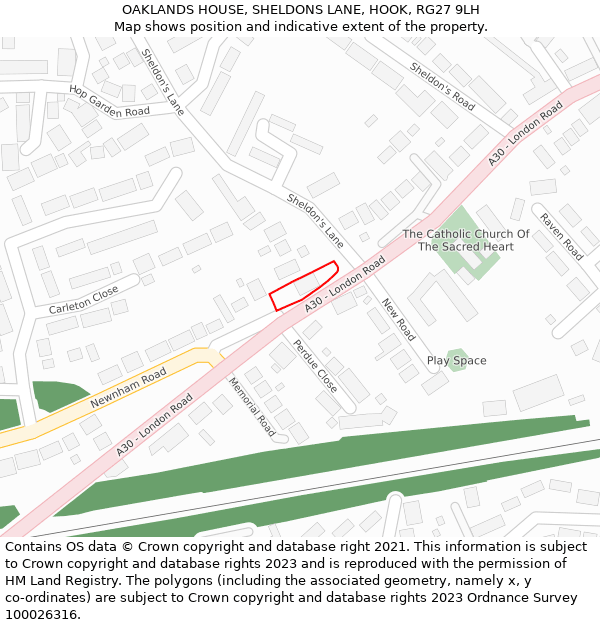 OAKLANDS HOUSE, SHELDONS LANE, HOOK, RG27 9LH: Location map and indicative extent of plot