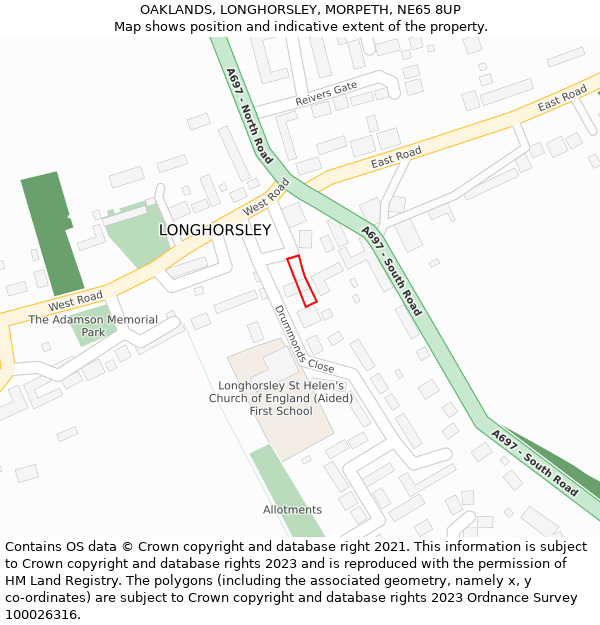 OAKLANDS, LONGHORSLEY, MORPETH, NE65 8UP: Location map and indicative extent of plot