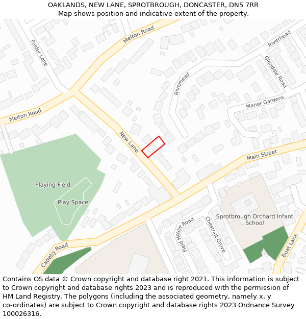 OAKLANDS, NEW LANE, SPROTBROUGH, DONCASTER, DN5 7RR: Location map and indicative extent of plot