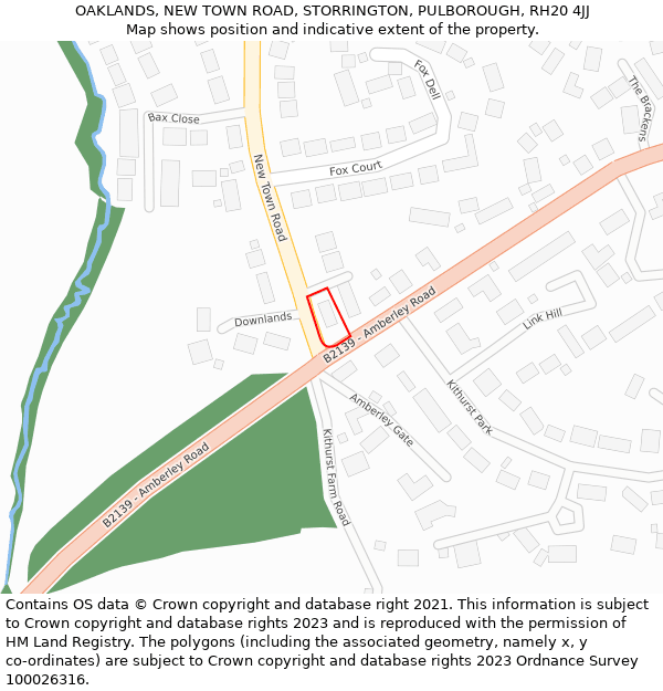 OAKLANDS, NEW TOWN ROAD, STORRINGTON, PULBOROUGH, RH20 4JJ: Location map and indicative extent of plot