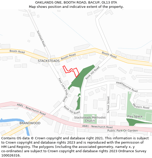 OAKLANDS ONE, BOOTH ROAD, BACUP, OL13 0TA: Location map and indicative extent of plot