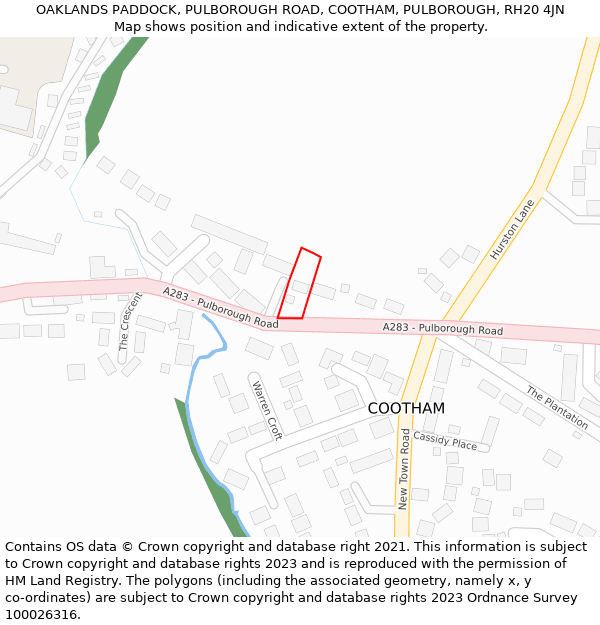 OAKLANDS PADDOCK, PULBOROUGH ROAD, COOTHAM, PULBOROUGH, RH20 4JN: Location map and indicative extent of plot