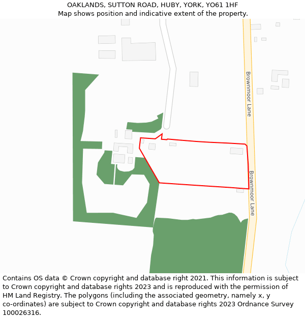 OAKLANDS, SUTTON ROAD, HUBY, YORK, YO61 1HF: Location map and indicative extent of plot