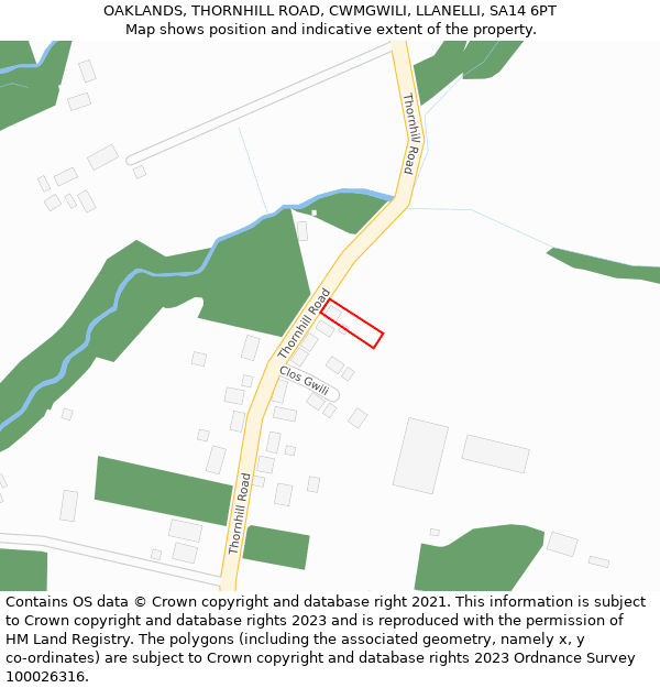 OAKLANDS, THORNHILL ROAD, CWMGWILI, LLANELLI, SA14 6PT: Location map and indicative extent of plot