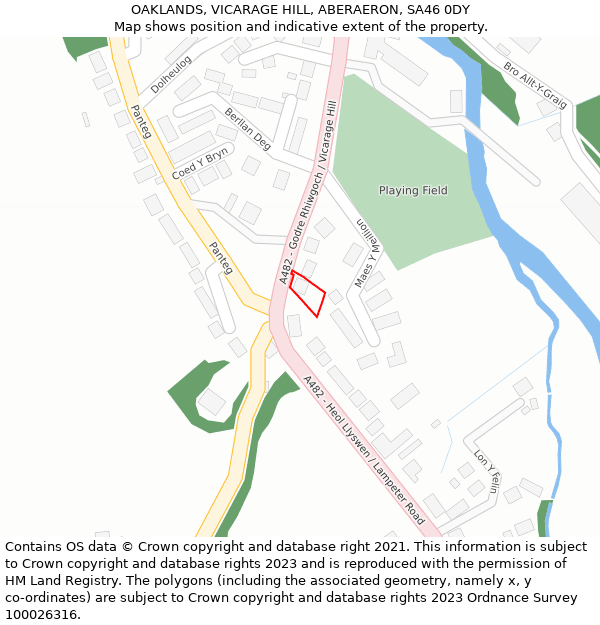 OAKLANDS, VICARAGE HILL, ABERAERON, SA46 0DY: Location map and indicative extent of plot