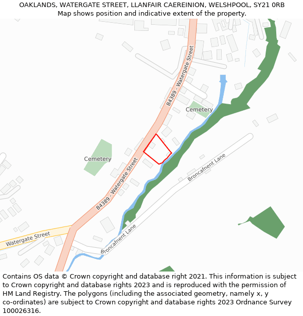 OAKLANDS, WATERGATE STREET, LLANFAIR CAEREINION, WELSHPOOL, SY21 0RB: Location map and indicative extent of plot