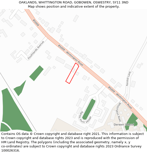 OAKLANDS, WHITTINGTON ROAD, GOBOWEN, OSWESTRY, SY11 3ND: Location map and indicative extent of plot