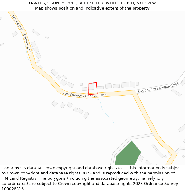 OAKLEA, CADNEY LANE, BETTISFIELD, WHITCHURCH, SY13 2LW: Location map and indicative extent of plot