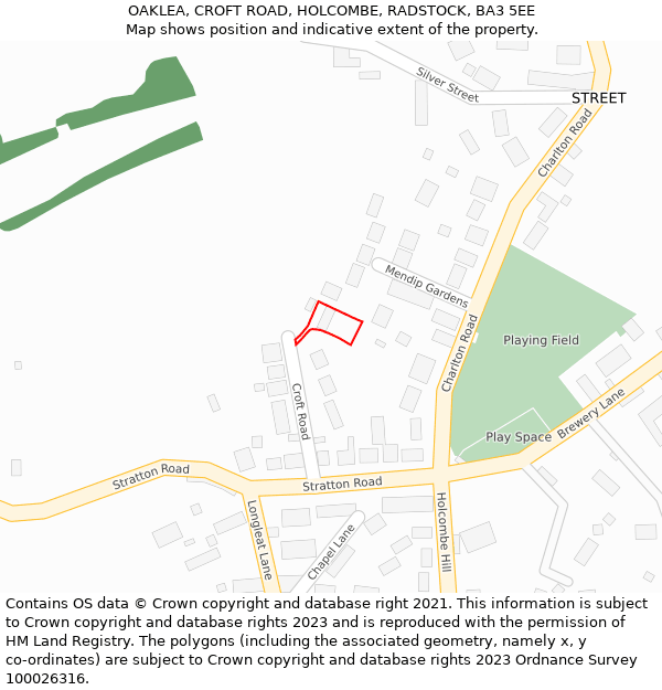 OAKLEA, CROFT ROAD, HOLCOMBE, RADSTOCK, BA3 5EE: Location map and indicative extent of plot