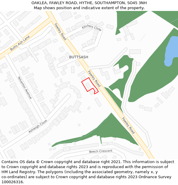 OAKLEA, FAWLEY ROAD, HYTHE, SOUTHAMPTON, SO45 3NH: Location map and indicative extent of plot