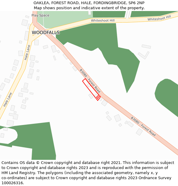 OAKLEA, FOREST ROAD, HALE, FORDINGBRIDGE, SP6 2NP: Location map and indicative extent of plot