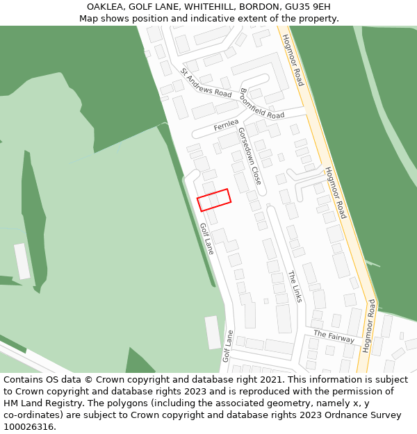 OAKLEA, GOLF LANE, WHITEHILL, BORDON, GU35 9EH: Location map and indicative extent of plot