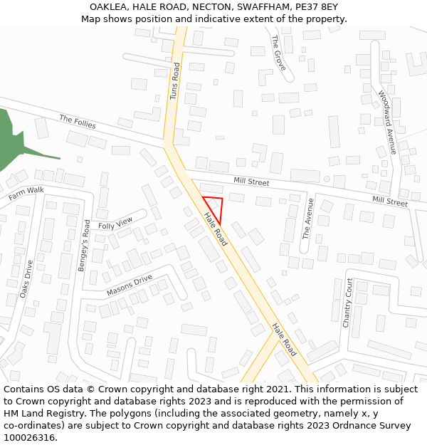 OAKLEA, HALE ROAD, NECTON, SWAFFHAM, PE37 8EY: Location map and indicative extent of plot