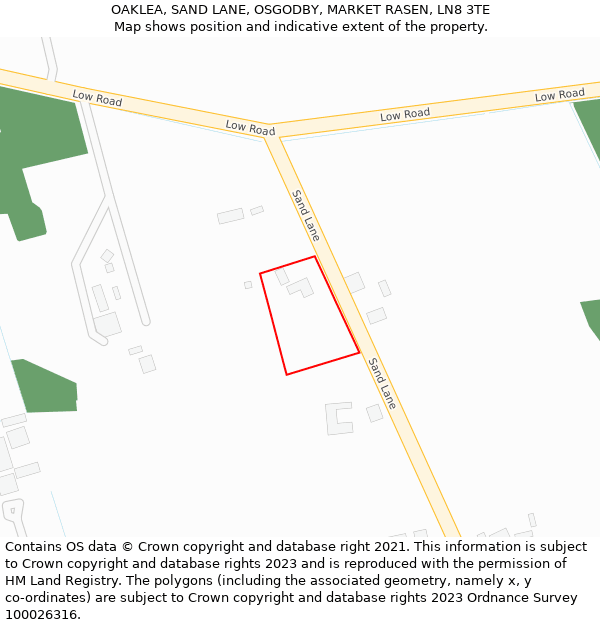 OAKLEA, SAND LANE, OSGODBY, MARKET RASEN, LN8 3TE: Location map and indicative extent of plot