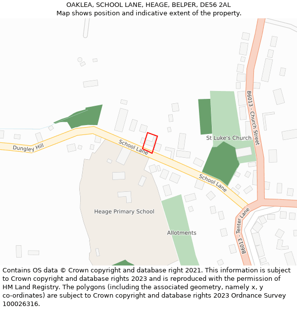 OAKLEA, SCHOOL LANE, HEAGE, BELPER, DE56 2AL: Location map and indicative extent of plot