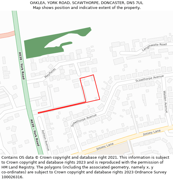OAKLEA, YORK ROAD, SCAWTHORPE, DONCASTER, DN5 7UL: Location map and indicative extent of plot