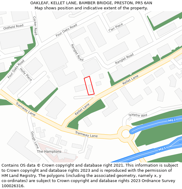 OAKLEAF, KELLET LANE, BAMBER BRIDGE, PRESTON, PR5 6AN: Location map and indicative extent of plot