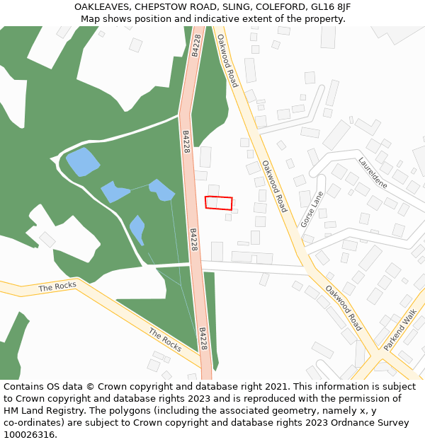 OAKLEAVES, CHEPSTOW ROAD, SLING, COLEFORD, GL16 8JF: Location map and indicative extent of plot