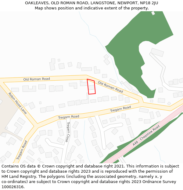 OAKLEAVES, OLD ROMAN ROAD, LANGSTONE, NEWPORT, NP18 2JU: Location map and indicative extent of plot