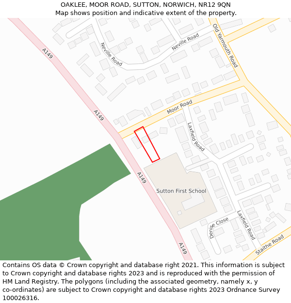 OAKLEE, MOOR ROAD, SUTTON, NORWICH, NR12 9QN: Location map and indicative extent of plot