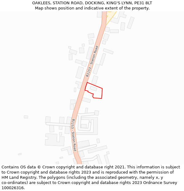 OAKLEES, STATION ROAD, DOCKING, KING'S LYNN, PE31 8LT: Location map and indicative extent of plot