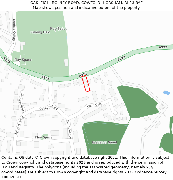 OAKLEIGH, BOLNEY ROAD, COWFOLD, HORSHAM, RH13 8AE: Location map and indicative extent of plot