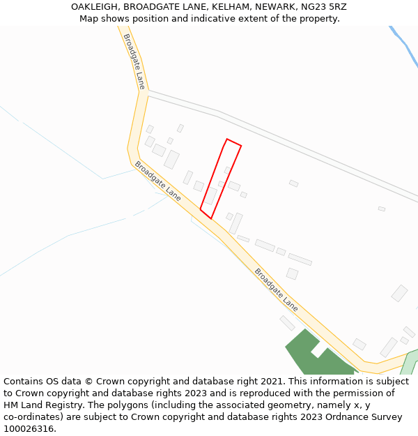 OAKLEIGH, BROADGATE LANE, KELHAM, NEWARK, NG23 5RZ: Location map and indicative extent of plot
