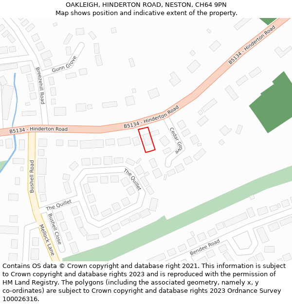 OAKLEIGH, HINDERTON ROAD, NESTON, CH64 9PN: Location map and indicative extent of plot