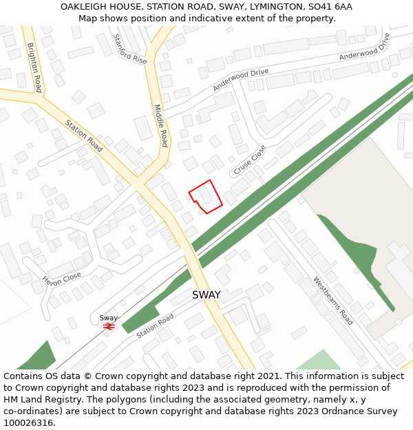 OAKLEIGH HOUSE, STATION ROAD, SWAY, LYMINGTON, SO41 6AA: Location map and indicative extent of plot