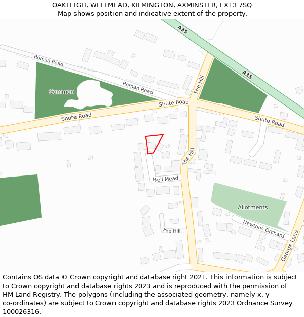 OAKLEIGH, WELLMEAD, KILMINGTON, AXMINSTER, EX13 7SQ: Location map and indicative extent of plot