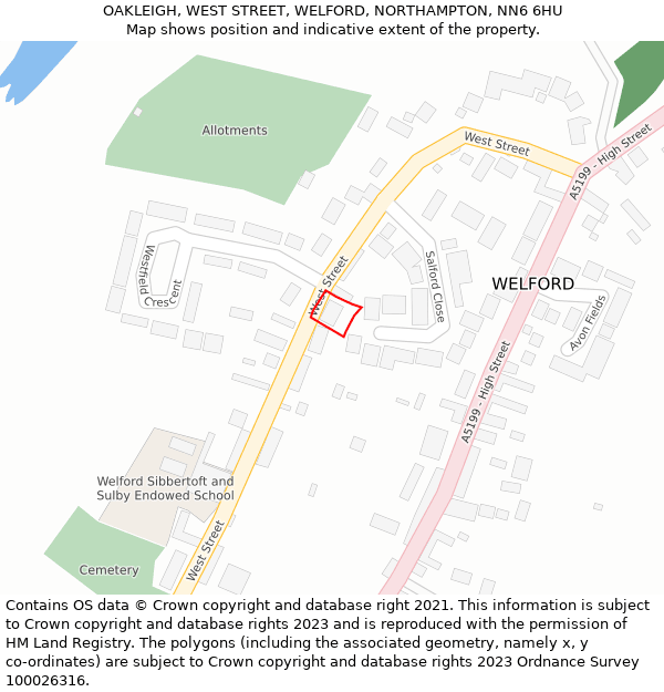 OAKLEIGH, WEST STREET, WELFORD, NORTHAMPTON, NN6 6HU: Location map and indicative extent of plot
